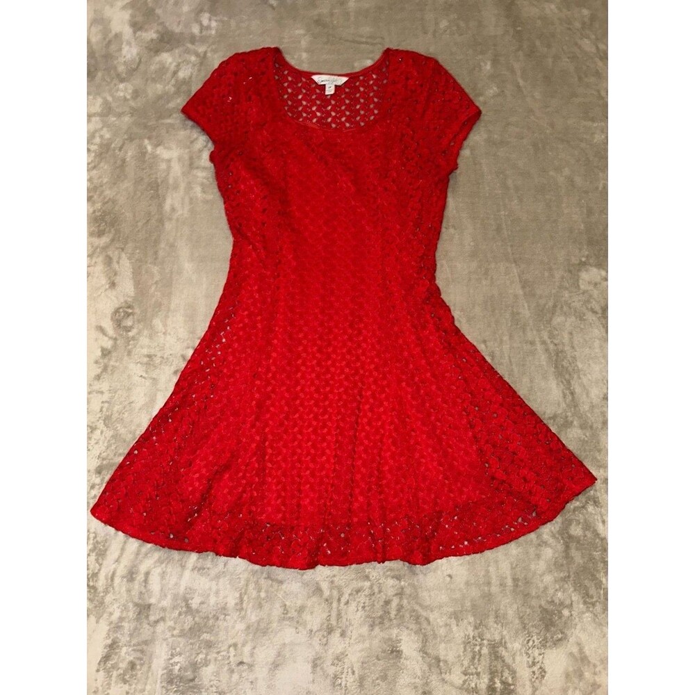 Speechless Red Eyelet Fit-and-Flare Dress Medium